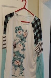 SHEIN Snowman Long Sleeve Tee - White and Blue